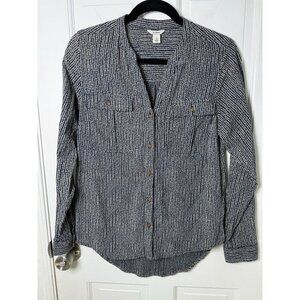 L.L Bean Blue Textured Organic Cotton Boxy Nautical Blouse Women’s Size Small